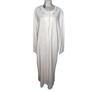 NWT Ashley Taylor Nightgown XL Brushed Knit Lounger Embroidered Flower White